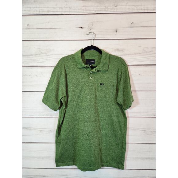 Hurley Mens Green Solid Stretch Half Button Short Sleeve Polo Shirt Size Medium - Picture 1 of 6
